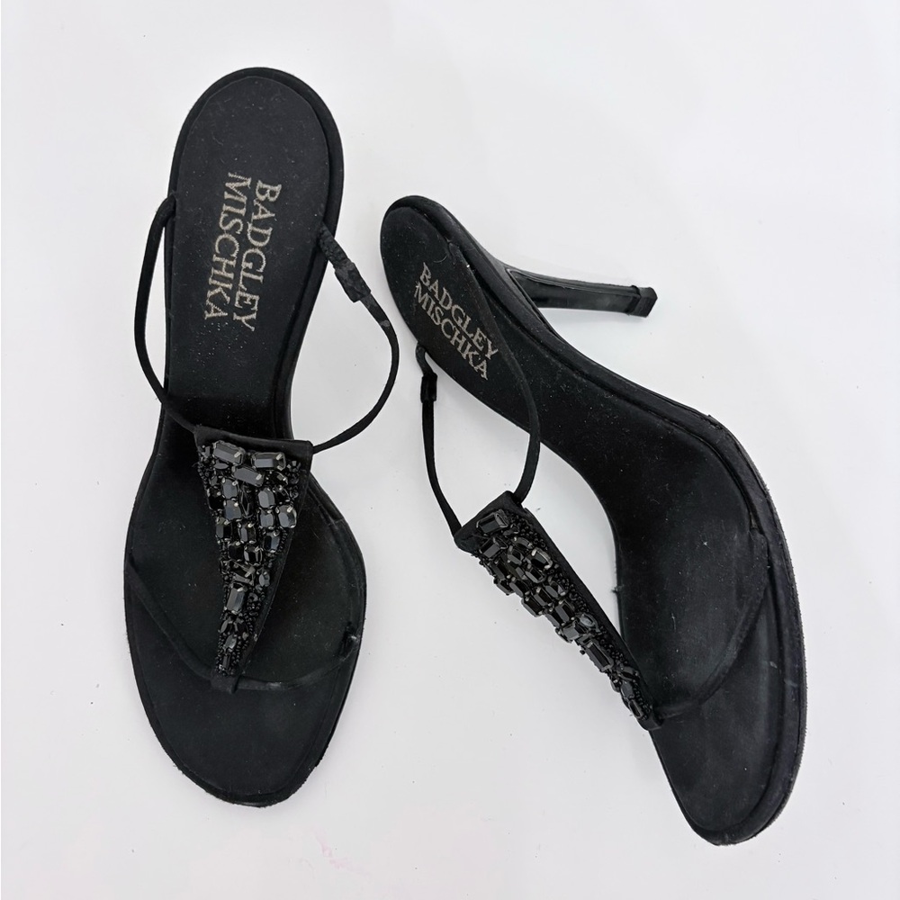 Badgley Mischka Black Strappy Heels with Bead Embellishments